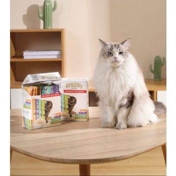  M-PETS Creamy Treats for Cats Multipack 40 + 8 Gratis (Chicken x12, Tuna x12, Salmon & Beef x12, Tuna & Scallop x12) – 48x15g (720g) 