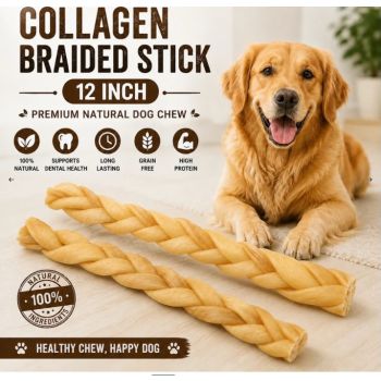  PETRIX Collagen Braided Sticks 12" - 4 Pcs 