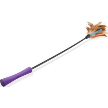  Catwand Feather Teaser w/ Natural Feather & TPR Handle (Purple) 