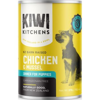  Kiwi Kitchens Barn Raised Chicken & Mussel Dinner Canned Wet Puppy Food 375g 