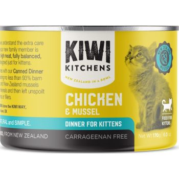  Kiwi Kitchens Chicken & Mussel Dinner Canned Wet Kitten Food  170g 