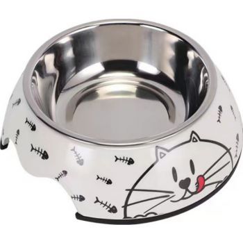  Melamine Bones Cat Stainless Steel bowl with anti-slip circle on the bottom,Volume:160 ml,Size:12*12*4.5 cm 