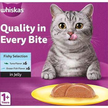  Whiskas Fishy Selection in  Jelly Wet Cat Food 10+2  Multipack - 12X80G 