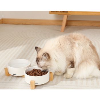  M-PETS OPERA Ceramic Bowls With Bamboo Stand White 2x850ml 