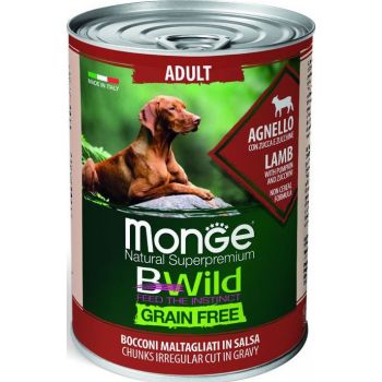  Monge Bwild Grain Free Adult Dog Wet Food Lamb With Pumpkin And Zucchini 400g 