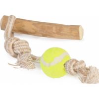 Camon Coffee Wood And Rope Toys For Dogs With Ball