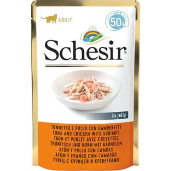  Schesir Cat Pouch-Wet Food Tuna with Chicken with Shrimps 50g 