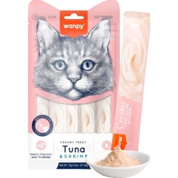  Wanpy Creamy Lickable Cat Treats – Tuna & Shrimp (14gx5) 