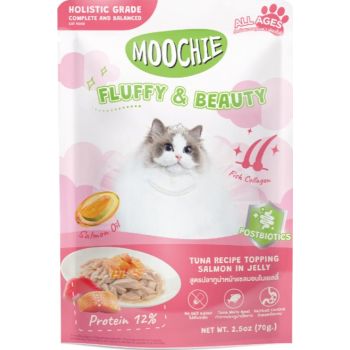  Moochie Tuna Recipe Topping Salmon In Jelly Cat Food for Fluffy & Beauty 70g 