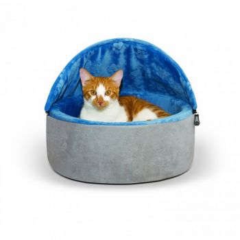  K & H Self-Warming Kitty Bed Hooded Small Blue/Gray 16"/41 Cms 