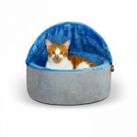 K & H Self-Warming Kitty Bed Hooded Small Blue/Gray 16"/41 Cms