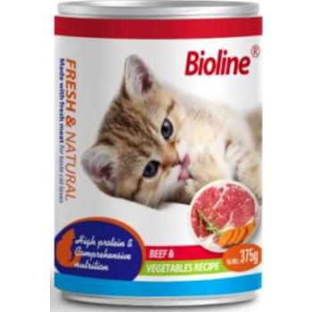  Bioline Canned Cat Wet Food  beef & Vegetables 375g 
