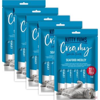  Kitty Yums Lickable Creamy Cat Treats Seafood Medley 5 Sticks, 75 g 