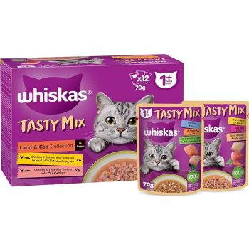  Whiskas Tasty Mix Land &  Sea Collection Wet Cat  Food - 12X70G 