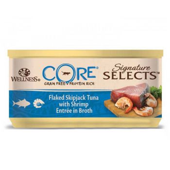  Wellness CORE Signature Selects Flaked Skipjack Tuna with Shrimp Entree in Broth for Cat, 79g 