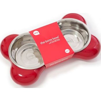  Hing The Bone Design Feeding Bowl for Dog, Small - Red 