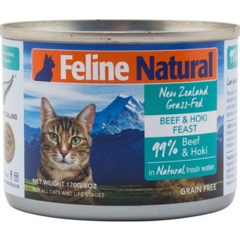  feline Naturals Beef & Hoki Feast Canned Cat Food 170g 