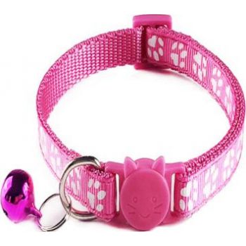  PETS CLUB ADJUSTABLE CAT COLLAR WITH BELL- DARK PINK PAW 