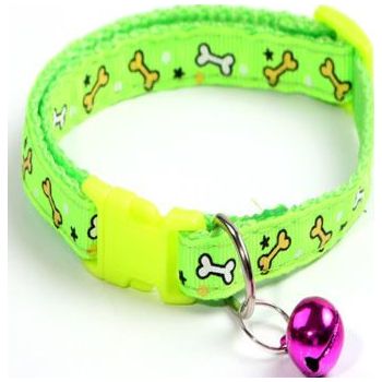  PETS CLUB ADJUSTABLE CAT COLLAR WITH BELL- GREEN BONE 
