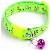 PETS CLUB ADJUSTABLE CAT COLLAR WITH BELL- GREEN BONE