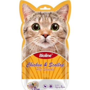  Bioline Cat Treats Chicken & Scallop 5x15g 