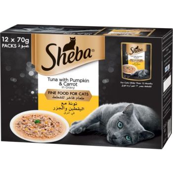 Sheba Fine Wet Cat Food Pouch Tuna with Pumpkin & Carrot in Gravy 12X70G 