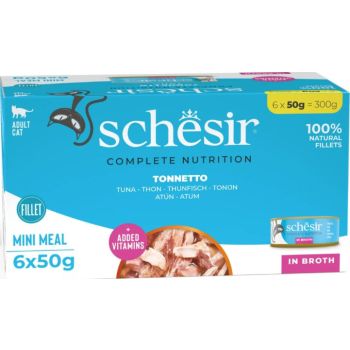  Schesir Complete & Balanced Nutrition Wet Cat Food in Broth Can[Multi pack]- Tuna-(6X50g) 