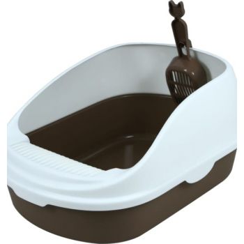  Open Cat Toilet with High Rim Anti Flashing Litter Box with Scoop -Size – 49*34*22.5 cm – Coffee Color 