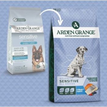  Arden Grange Advanced Sensitive All Breeds Puppy Fresh Ocean White Fish & Potato Dry Dog Food 12kg 