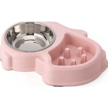  PET SLOW FOOD BOWL WITH STEEL PINK 
