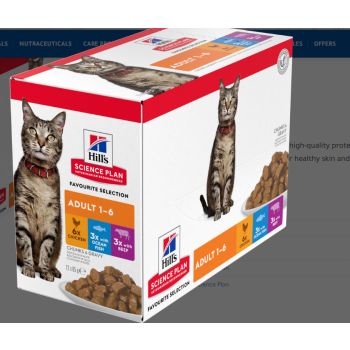  Hill’s Science Plan Adult Cat Wet Food Multipack With Chicken, Ocean Fish, Beef Pouches (12x85g) 