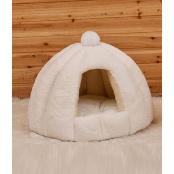  PETS CLUB HOODED PET HOUSE ROUND WITH SOFT COTTON BEDS – 56*48 CM – LARGE – WHITE 