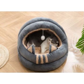  PETS CLUB CAT BEDS MODERN HOUSE WITH PLUS TOY AND SOFT COTTON – SMALL -35 CM -GREY 