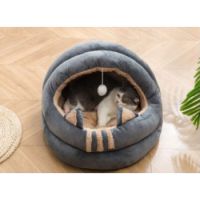 PETS CLUB CAT BEDS MODERN HOUSE WITH PLUS TOY AND SOFT COTTON – SMALL -35 CM -GREY