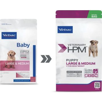  Virbac HPM Puppy Large & Medium - Dry Puppy Food for Medium & Large Breeds 12kg 