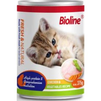  Bioline Canned Cat Wet Food  Chicken & Vegetables 375g 