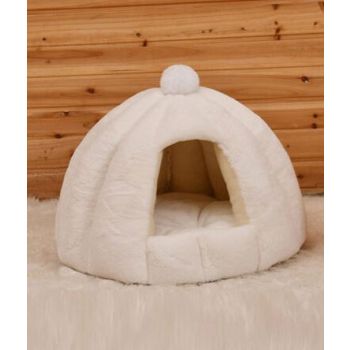  PETS CLUB HOODED PET HOUSE ROUND WITH SOFT COTTON BEDS – 48*40 CM – MEDIUM – WHITE 