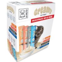 M-PETS Creamy Treats for Cats Multipack 40 + 8 Gratis (Crab x12, Salmon x12, Cod & Beef x12, Tuna & Shrimp x12) – 48x15g (720g)