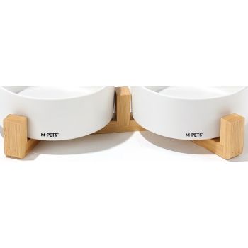  M-PETS OPERA Ceramic Bowls with Bamboo Stand White 2x350ml 