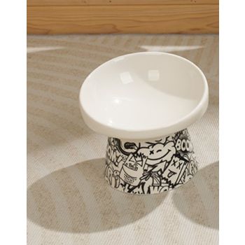  M-PETS Freestyle Tilt’d Raised Ceramic Bowl Black & White 250ml 