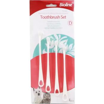  Bioline Toothbrush Set For Cats & Puppy 4 Pcs[Count - 4, Length - 15.5cm] 