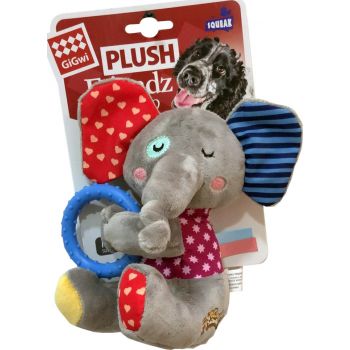  Gigwi Dog Toys Elephant Plush Friendz with Squeaker & TPR Ring 