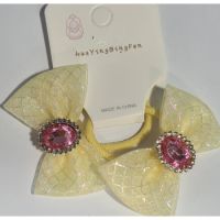Hair Ribbon For Dog And Cat Shiny Zircon Diamond (Shiny Glass Like Sapphire) Elastic 2x  Yellow