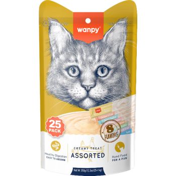  Wanpy Creamy Lickable Cat Treats Assorted – 8 Different Flavors 25 x 14g 