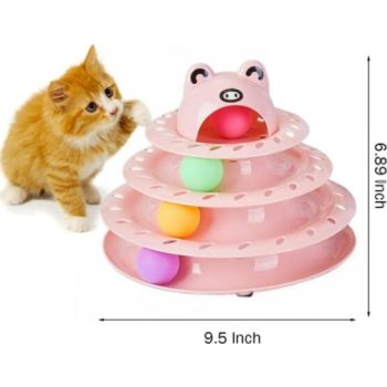  Cozy Paws Interactive 4-Tier Ball Track Cat Toy for Indoor Cats-Pink 