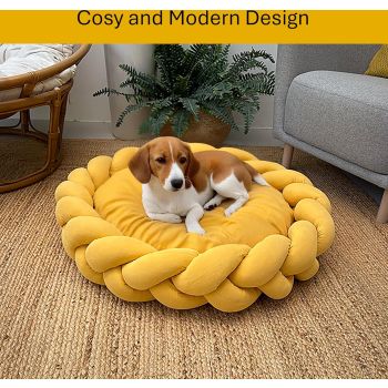  Chunky Knit Pet Basket Bed - Yellow 56 x 40 x 26 cm 