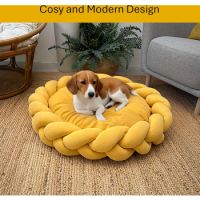 Chunky Knit Pet Basket Bed - Yellow 56 x 40 x 26 cm
