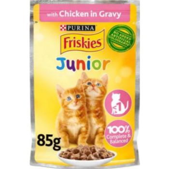  Purina Friskies Kitten Chicken Chunks In Gravy Wet Cat Food Pouch 85g 