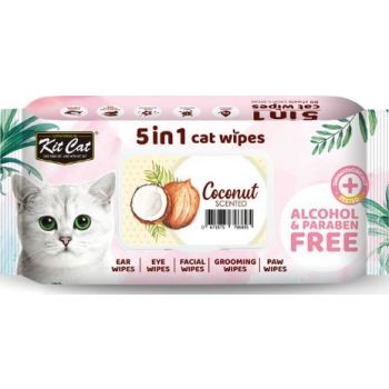  Kit Cat 5-In-1 Cat Wipes COCONUT Scented 