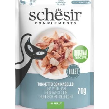 Schesir Complements Cat Wet Food in Jelly Pouch- Tuna With Hake 70g
